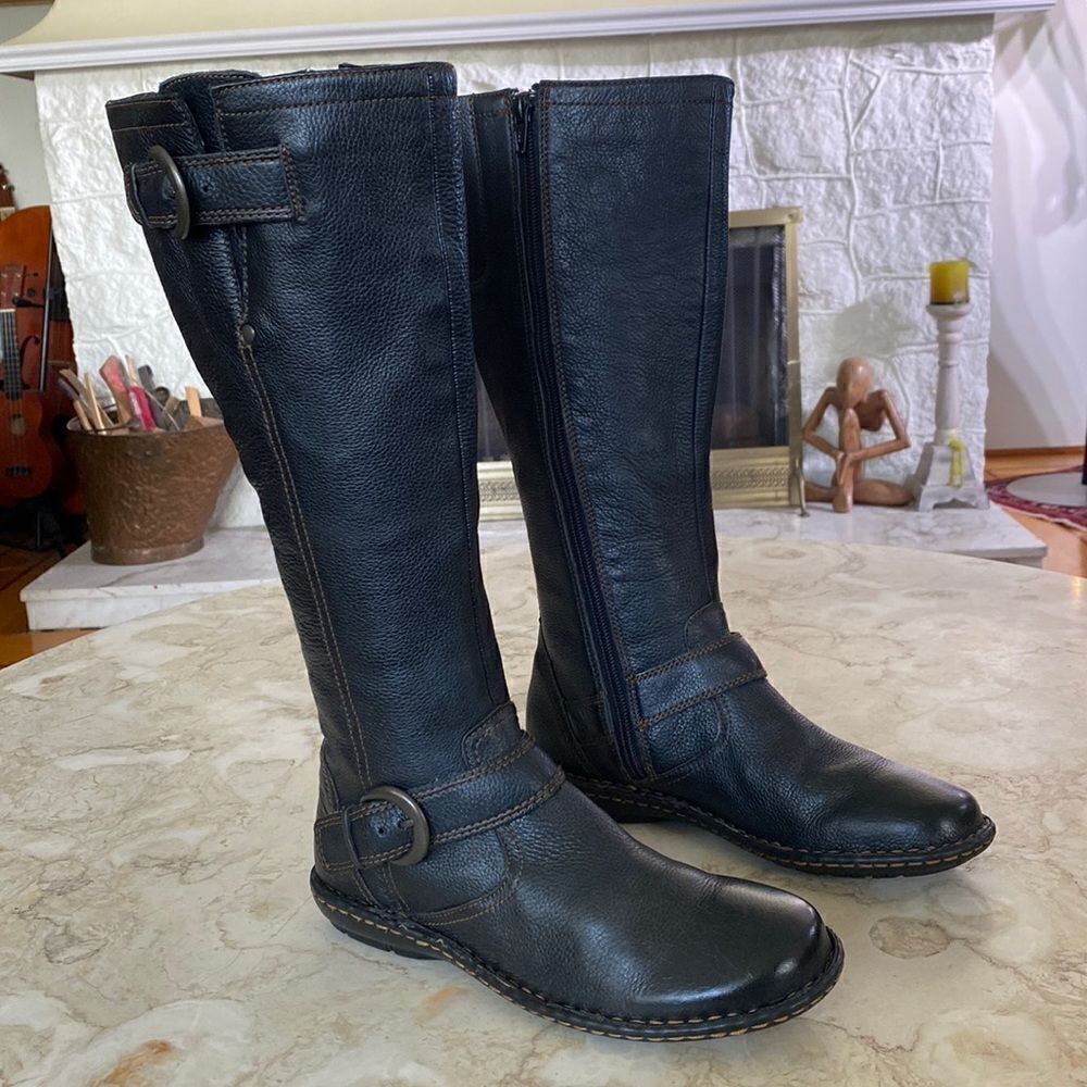 BOC BORN CONCEPT  6 Riding Boots Leather Knee High Black Zip Up